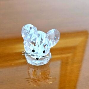 Swarovski Crystal Glass Mouse Figurine w/Silver Leather Tail
